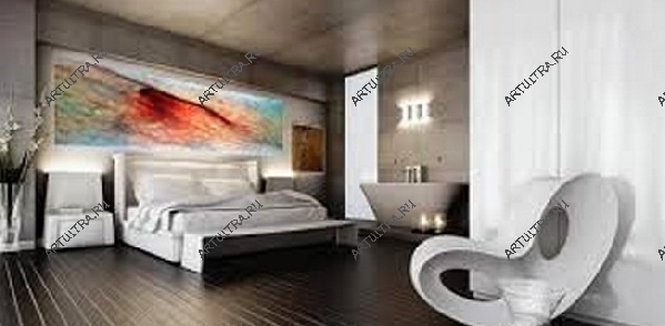 Картина на стекле в интерьере спальни