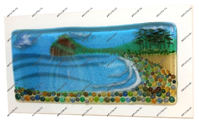 Панно изготовленное в фьюзинг-технике: берег реки