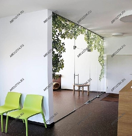 УФ-печать на стеклянной двери - плющ