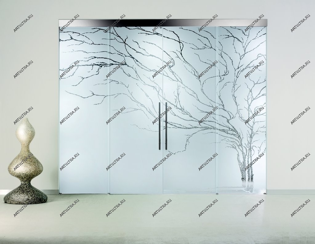 Зима - фото на пескоструйной двери