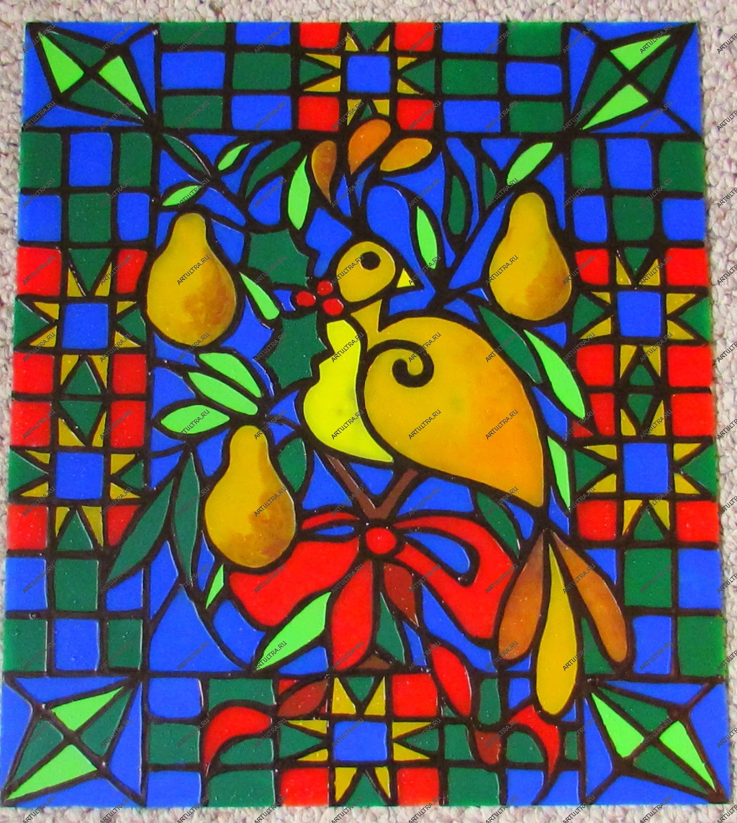 Витраж CRI - птица на груше